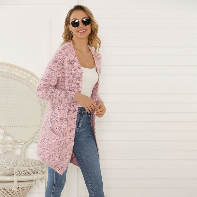 Autumn New Solid Color Sweater Casual MID-Length Loose Sweater Cardigan Women Knitwear – Women Clothes and Clothing price|S