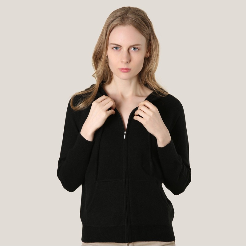 Cashmere Black Hoodie Zip Cardigan – Cashmere Sweater and Women Sweater price