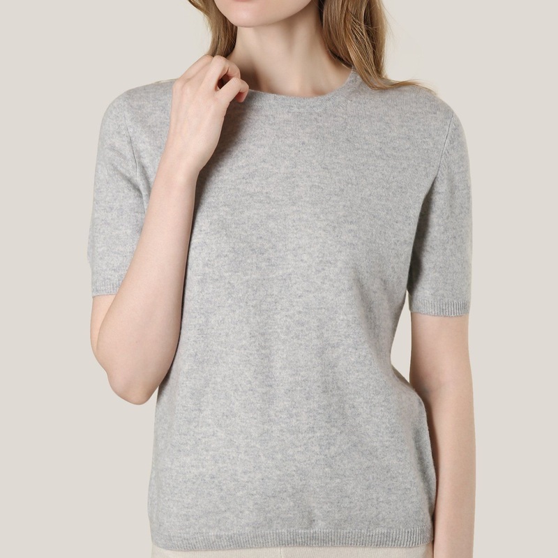 Crew Neck Short Sleeve Womens Cashmere Pullover in Grey – Cashmere Sweater and Women Sweater price|S