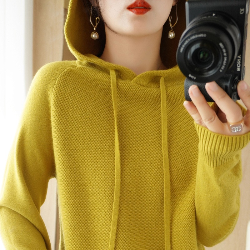 Custom Autumn Winter Loose Hooded Cashmere Versatile Women Knitted Sweater – White and Black price|S-XXXL,Customizable