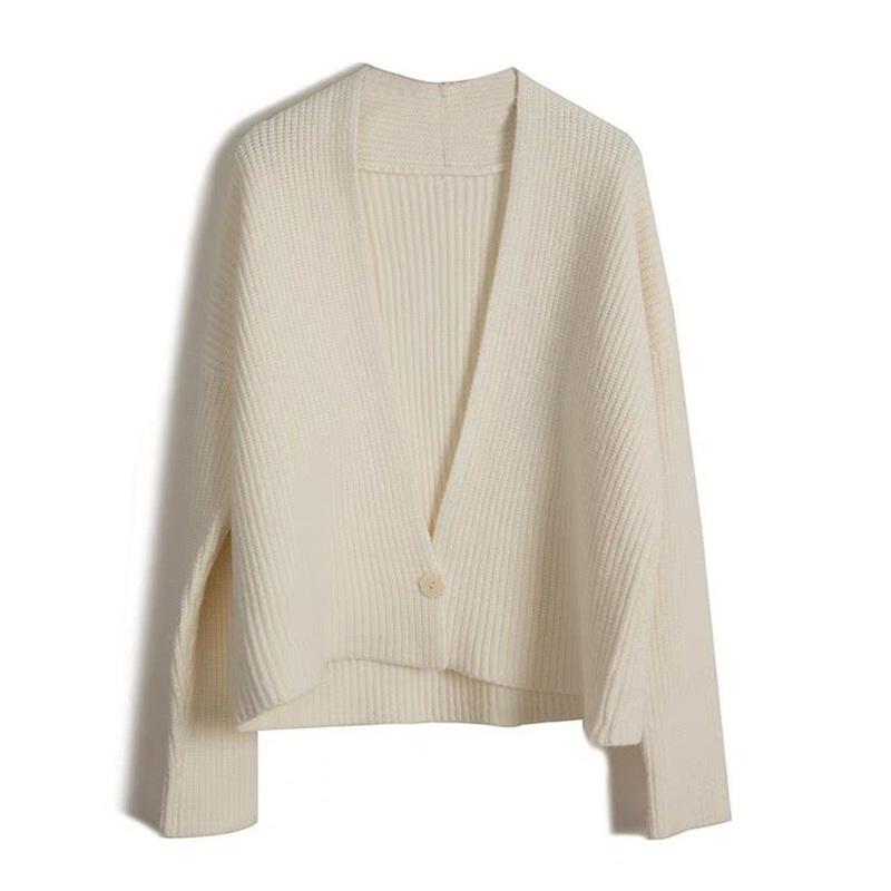 Fashion Rib V-Neck Knitted Sweater Long Sleeve Cotton Cardigan Women Clothing – Women Clothing and Knitwear price|S
