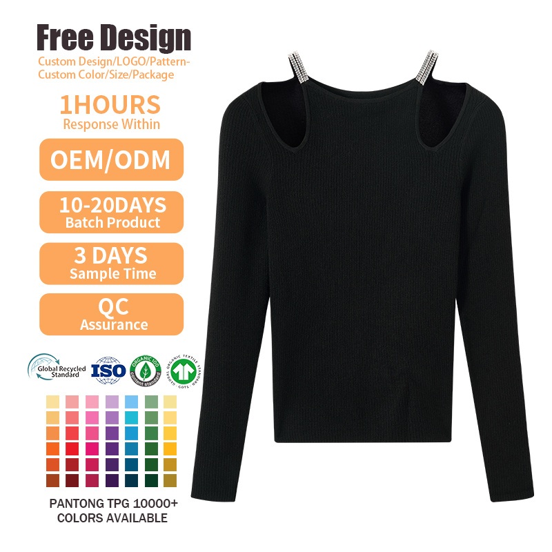 Fashionable Women Casual Solid Knitted Top Fall Winter Black Sweaters with Hollow out Pullover Ladies Jumper – Ladies Knitted Jumper and Black Sweaters price|S/M/L/XL