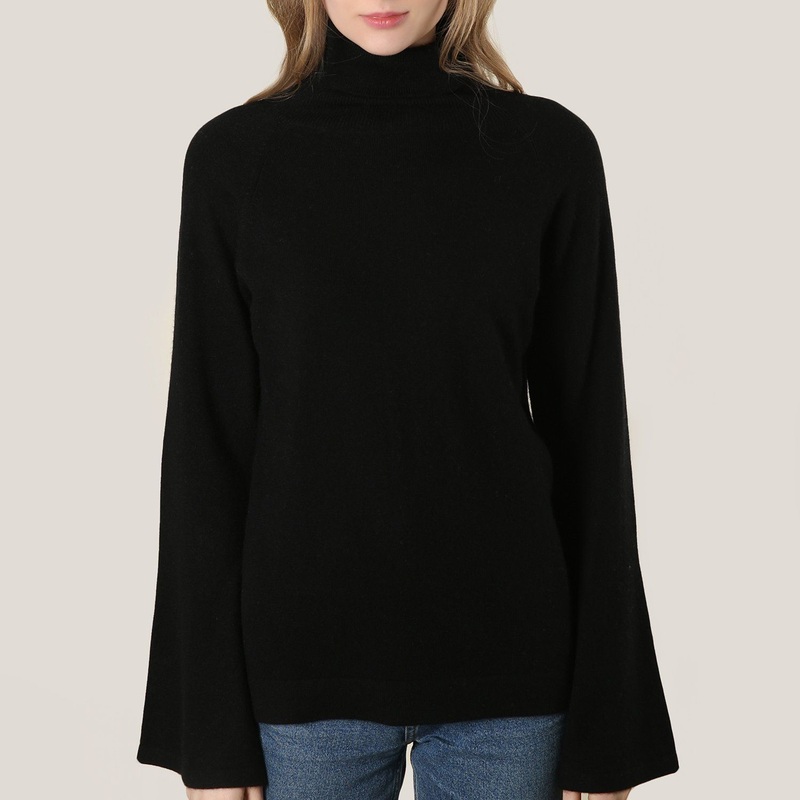 High Neck Cashmere Black Tunic with Flared Sleeve – Cashmere Tunic and Women Sweater price|S