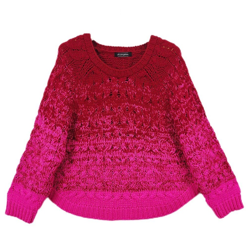 High-Quality Womens Clothing Custom Knitwear Gradient Color Pullover Ladies Curved Hem Sweater – Ladies Sweater and Customized Factory Sweaters price|S/M/L/Customized Size