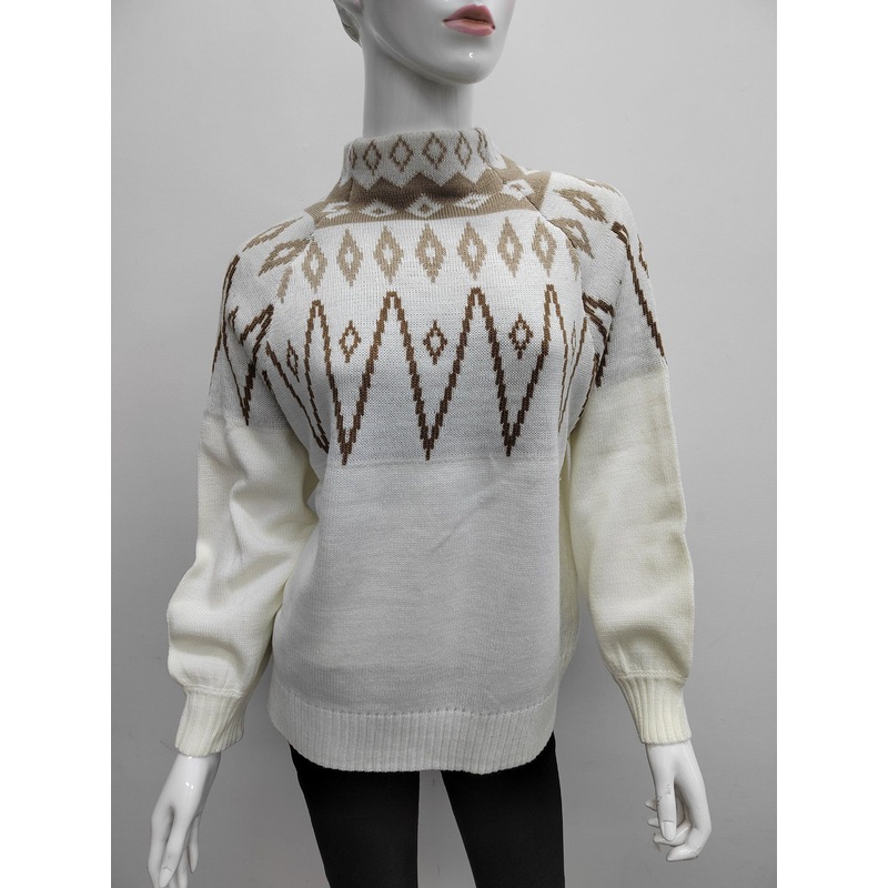 Jacquard Round Neck Long Sleeve Pullover Sweaterfor Women – Jacquard and Sweater price|S