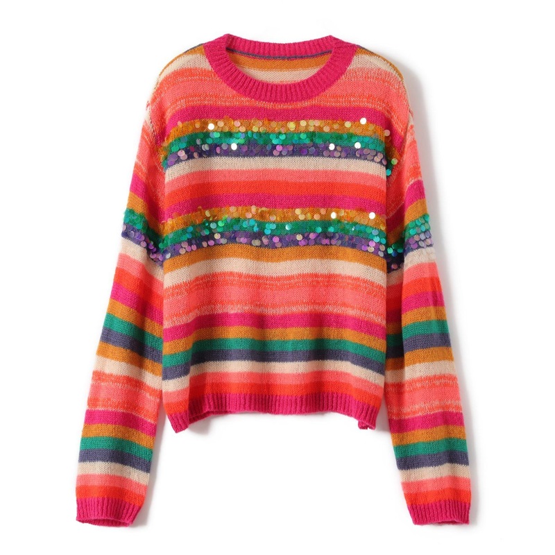 Ladies Knitted Stripes with Hand Stitching Sequines Pullover – Sweater Fashion Pullover price|S