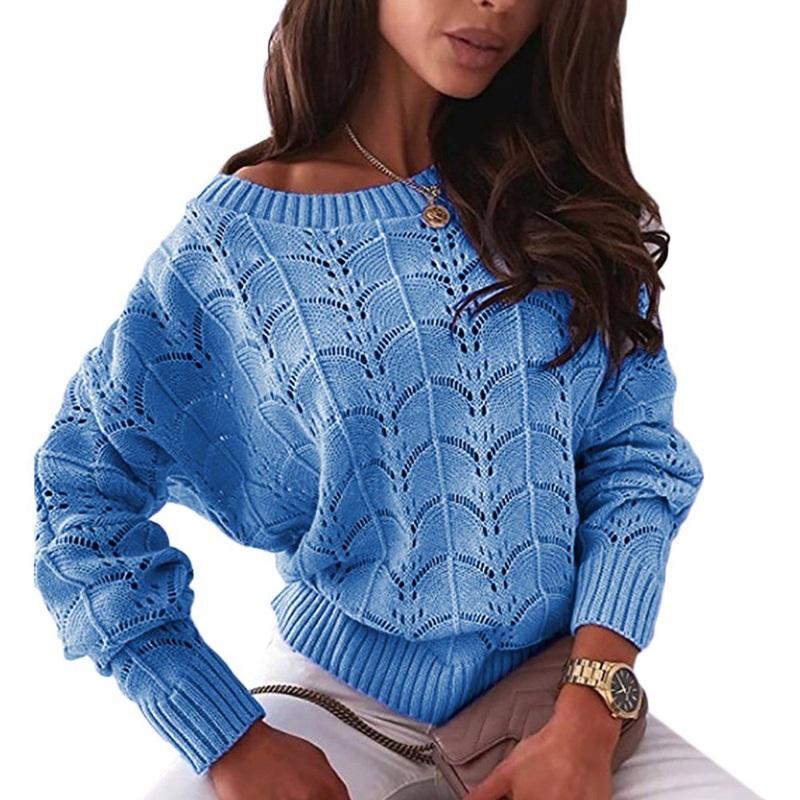 Low MOQ Elegant Blue Hollow out Long Sleeve Sweater for Women – Sweater for Women and Long Sleeve Sweater price|S, S, M, L, XL
