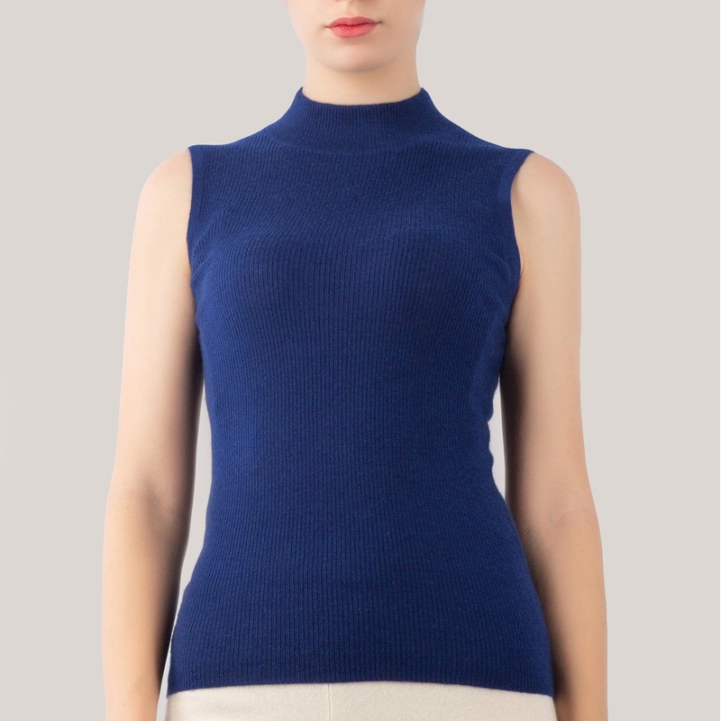 Navy Cashmere Mock Neck Rib Knit Vest – Cashmere Vest and Women Vest price|M