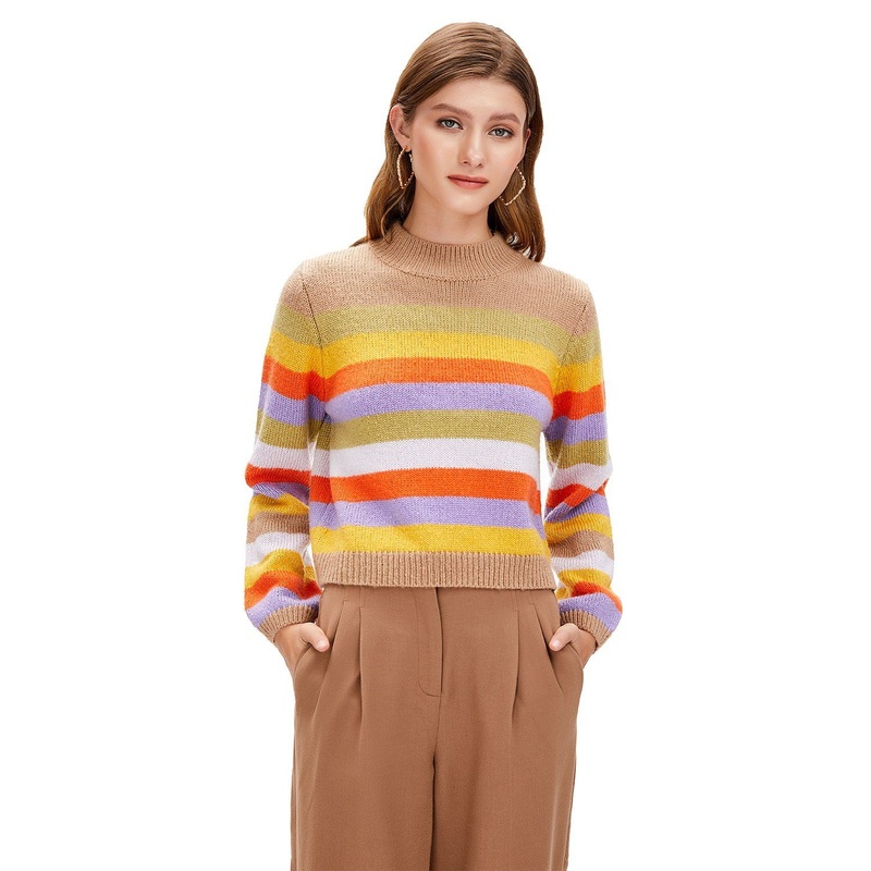 New Spring Sweatshirt Colorful Striped Crew Neck Women Fashion Sweater – Clothing and Apparel price|S