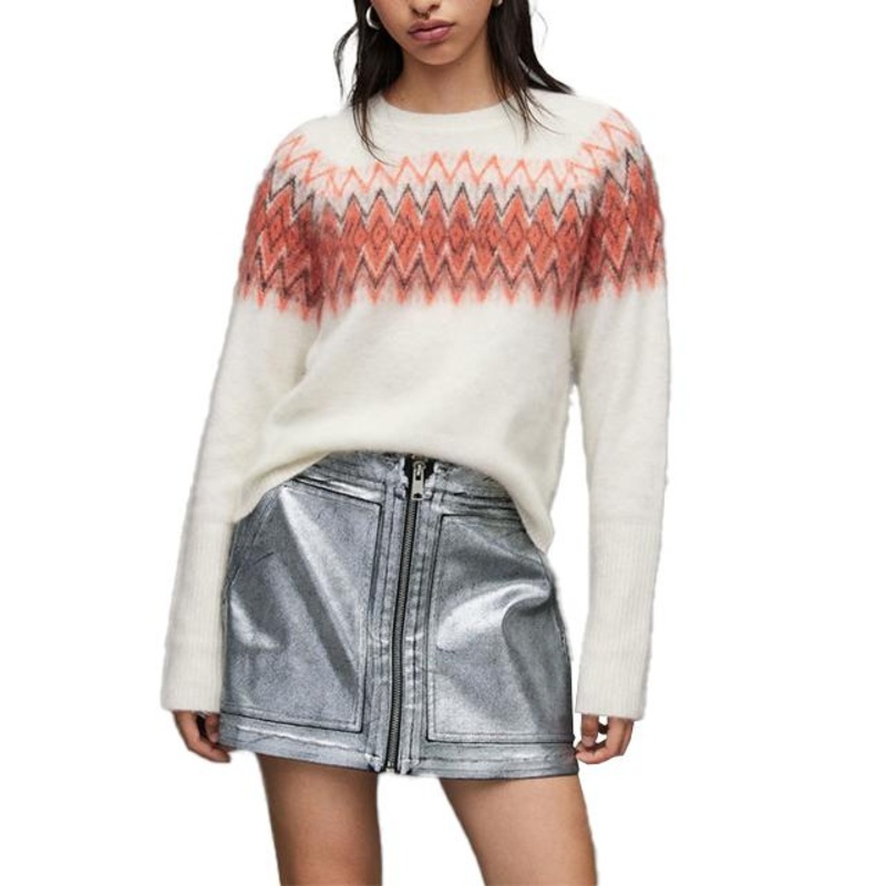 Solid Color Knit Sweater Jacquard Pattern Crew Neck Women Pullover Sweater – Ladies Sweater and Striped Sweater price|S, S/M/L/Customized Size