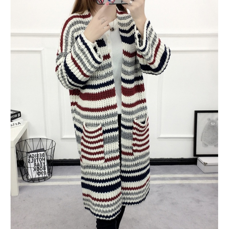Striped Loose Long Sweater Jacket (BTQ226) – Knitted Sweater and Women Sweater price|S