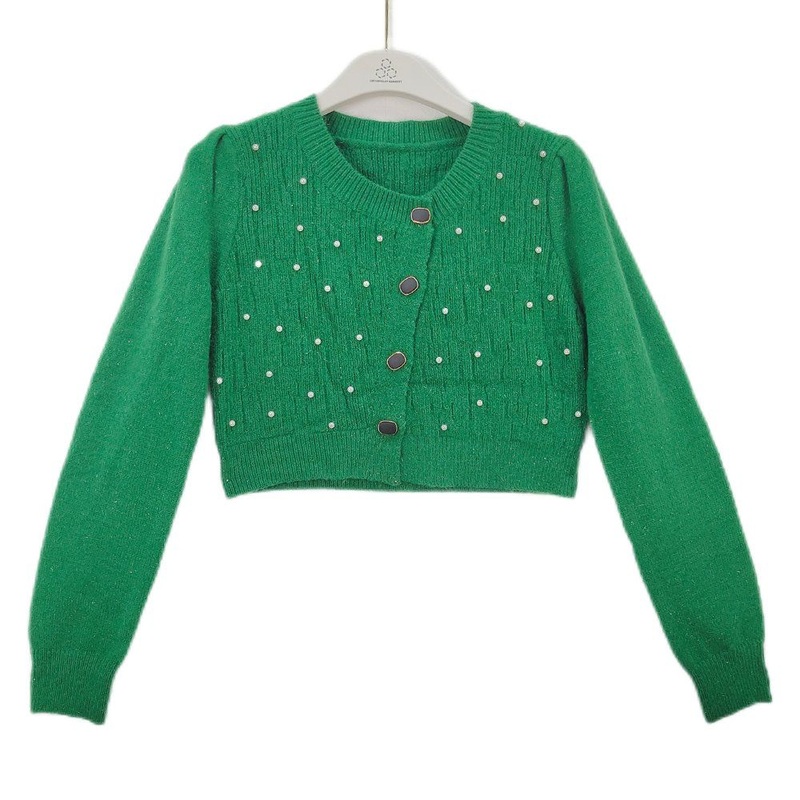 Sweater Supplier Custom Design Slant Knitted Long Sleeve Placket Short Pearl Cardigan – Ladies Sweater and Customized Factory Sweaters price|S/M/L/Customized Size