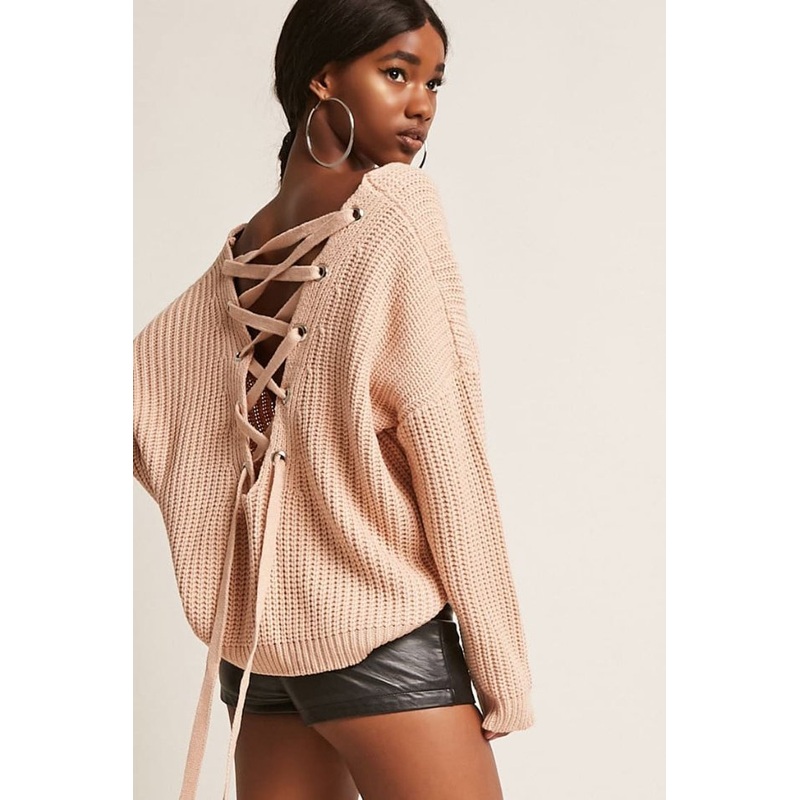 Tie Back Lace up Ribbed Women Sweater – Sweater and Women Sweater price|S