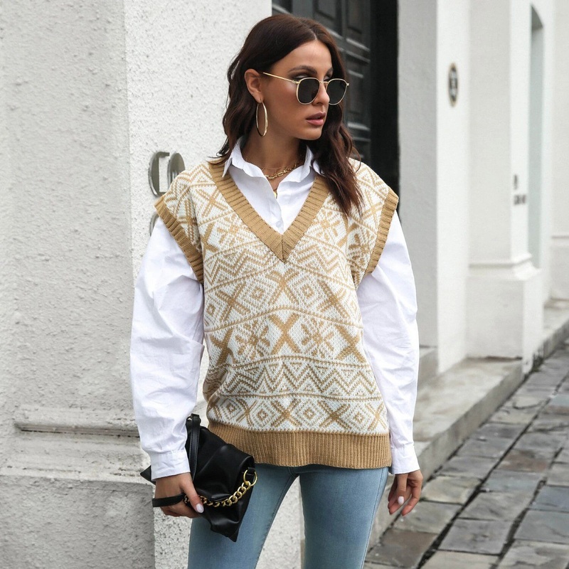 V-Neck Knitted Female Sleeveless Sweater Vest Autumn Sweater – Sweaters for Women and Womens Sweaters price|S