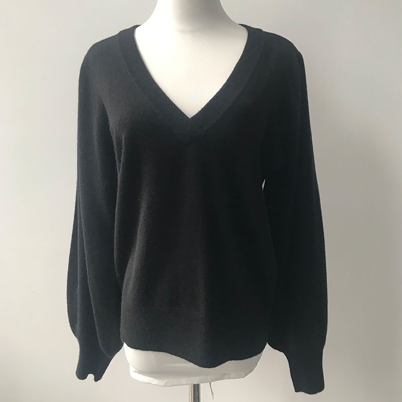 Women Classical Solid Color V-Neck Wool Sweater Long Sleeve Cahmere Pullover – Sweater and Pullover price|S