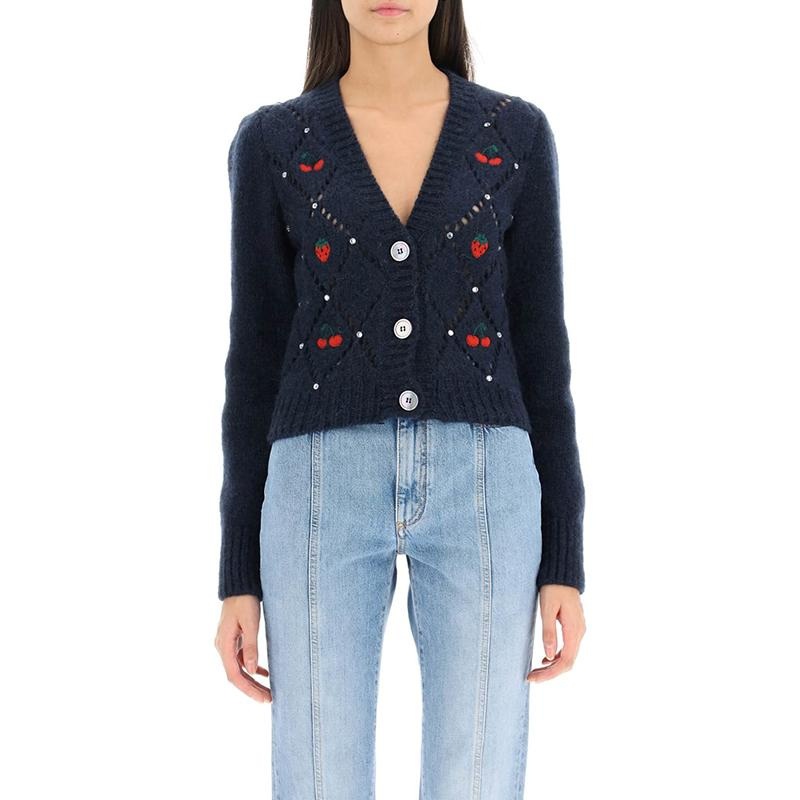Women Fruit 3D Embroidery Sweater Single-Breasted V-Neck Jacket Knitting Cardigan – Customized Factory Sweaters and Womens 3D Embroidered Sweater price|S/M/L/Customized Size