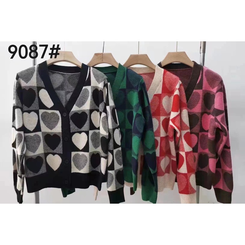 Women Heart-Shaped Jacquard V Neck Button Closure Cardigan Knitwear Sweater in Stock – Sweater Jumper and Sudaderas price|S