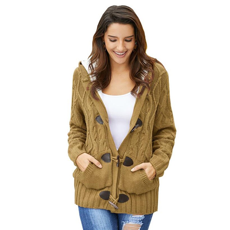 Women Loose Hodded Plain Color Winter Casual Coat Sweater Cardigan – Autumn Winter Sweater Top and Fashion Sweater price|S, S, M, L, XL