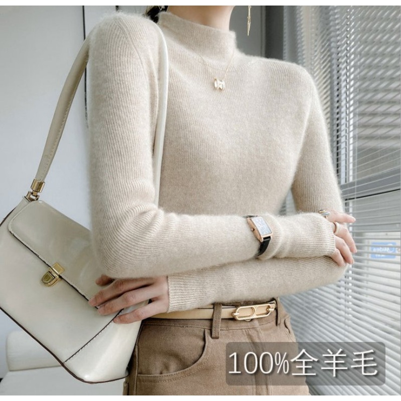 Womens 100% Wool Half Turtleneck Slim Bottoming Shirt Skintight Bodycon Pullover Knitwear Sweater – Jumper and Pullover price|S