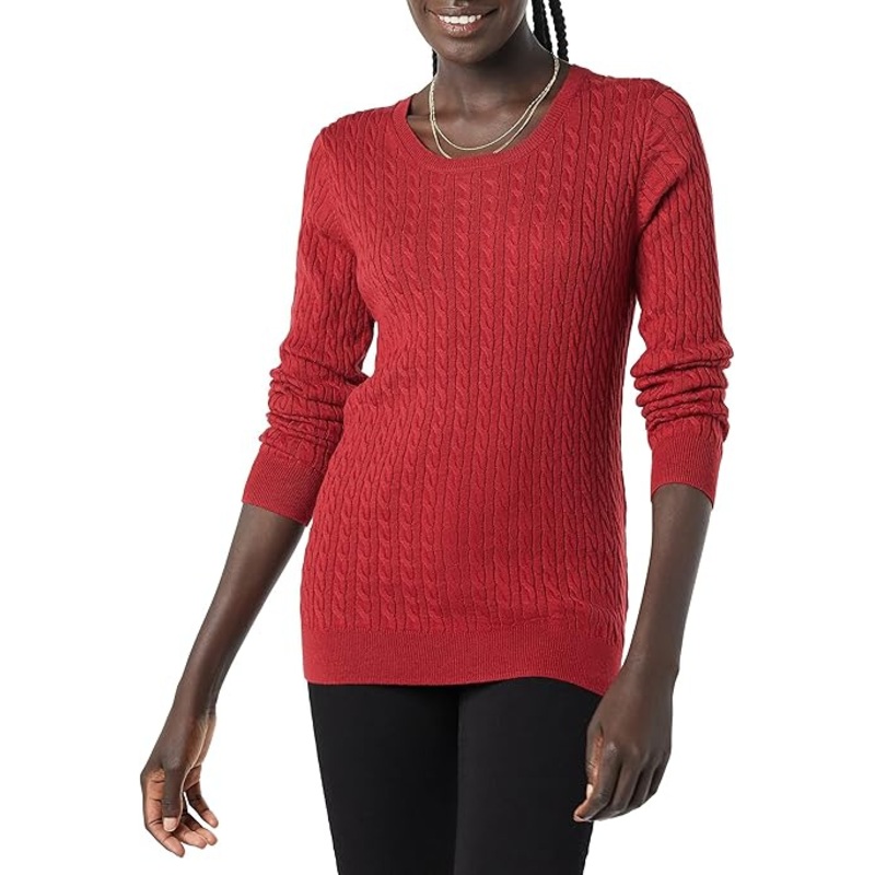 Womens Lightweight Long-Sleeved Cable Crewneck Sweater (Available in Plus Size) – Knitwear Pullover and Soft Warm price|M