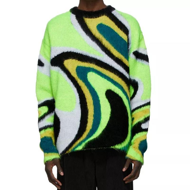 Yf Custom Logo OEM & ODM Mohair Sweater Unisex Jacquard Knitwear Long Sleeve Knitted Winter Fuzzy Knit Crewneck – Mens Sweaters and Custom Sweater price|Accept Customized Size