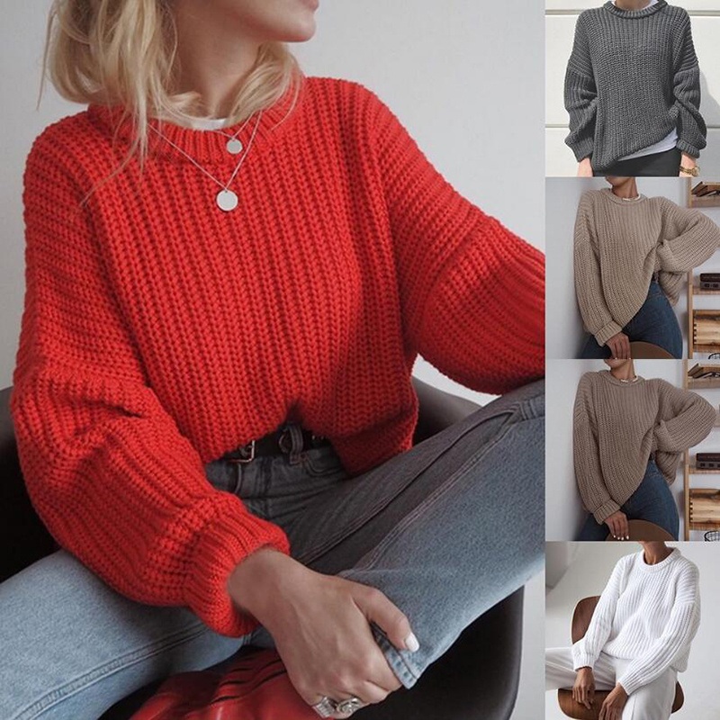 Autumn Winter Pure Color Roud Neck Loose Women Sweater Fashion Pullovers Knitwear – Autumn Winter Women Sweater and Fashion Sweater price|S, S, M, L, XL
