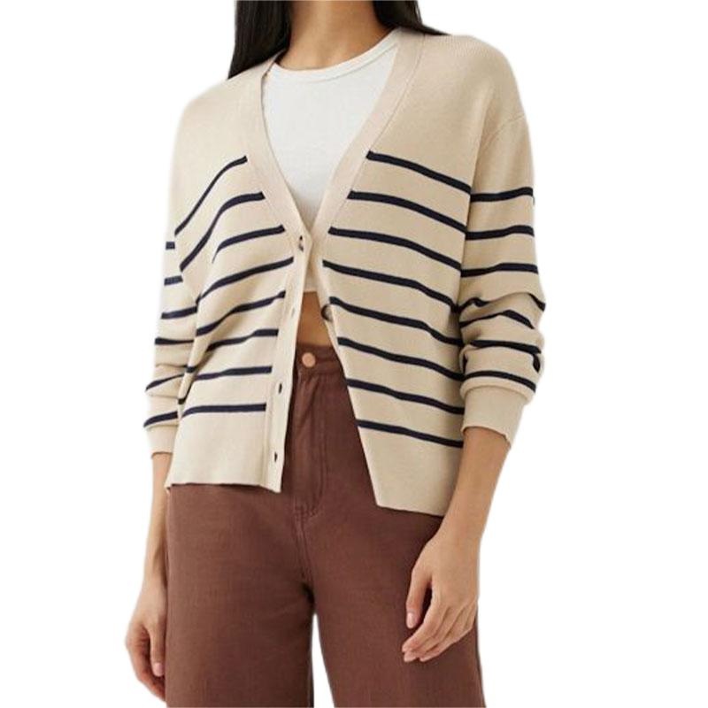 Basic Customized Striped Sweater Clothing Factory Autumn Thin Ladies Cardigan Jacket Short Knit Sweater for Women Cardigan – Ladies Sweater and Striped Sweater price|S, S/M/L/Customized Size