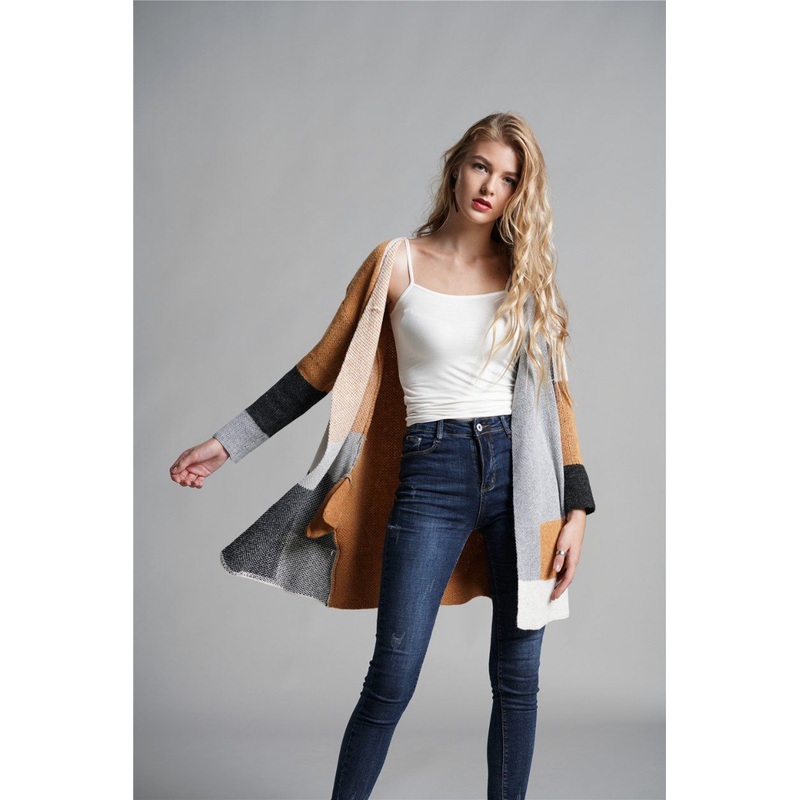 Fall Clothing for Women Casual Long Cardigan Sweater Color Blocking Sweater Coat Womens Jackets – Knit Sweater and Clothes price|S