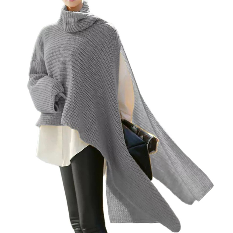 Fashion Europe Women Knitted Cloak Turtle Neck Loose Knitwear Sweater – Women Sweater and Knit Sweater price|S, S, M, L, XL, XXL