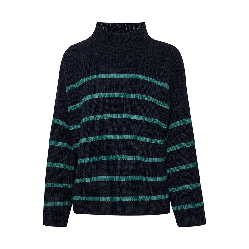 High Neck Navy with Green Stripe Knitted Pullover Sweater Women Sweater – High Neck Sweater and Stripe Sweater price|S