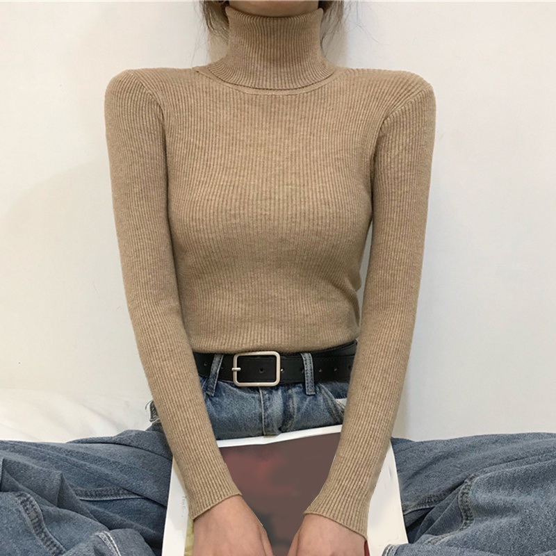 in Stock Wholesale Knitted Tops Winter Turtleneck Knit Sweater Solid Color Slim Fit Pullover for Women Knit Sweater Long Sleeve – Ladies Sweater and Striped Sweater price|S, S/M/L/Customized Size