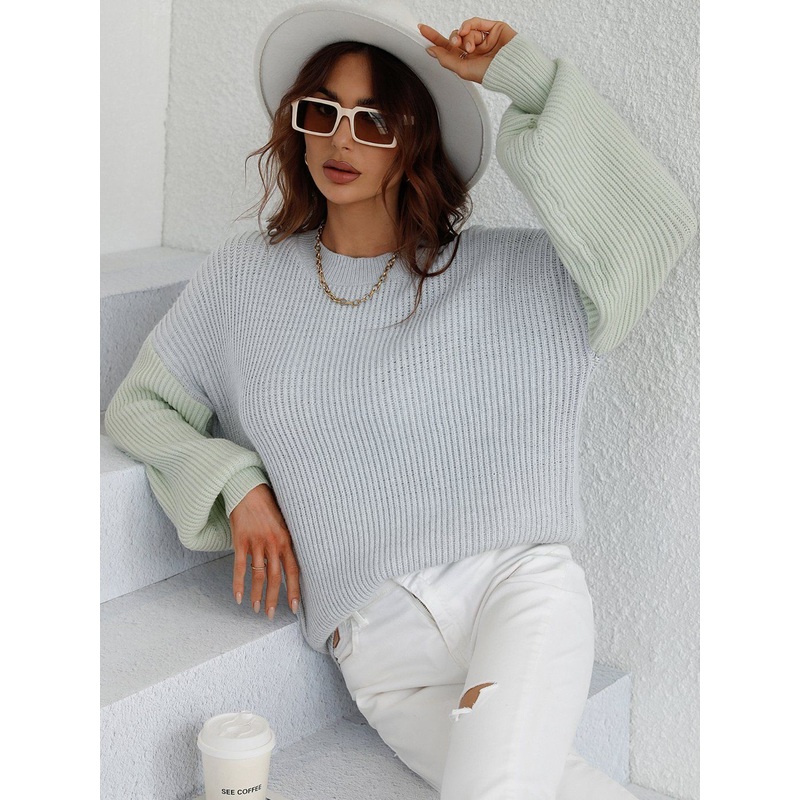 Ladies Knitted Color Combo Pullover Women Round Neck Sweater – Sweater and Ladies Sweater price|S