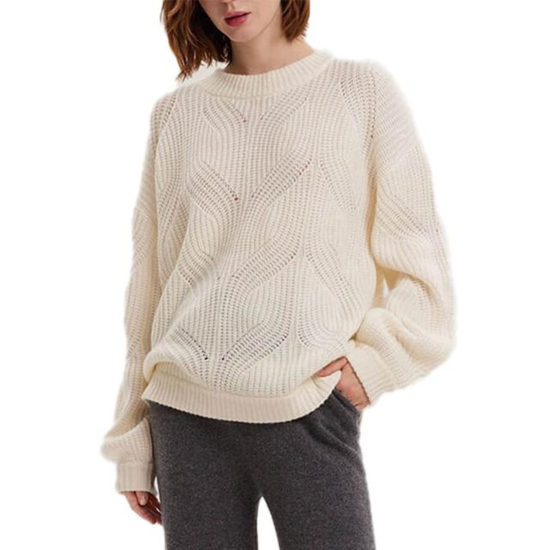 Leaf Texture Hollow Knit Loose Ribbed Pullover Knit Women Sweater – Ladies Sweater and Striped Sweater price|S, S/M/L/Customized Size