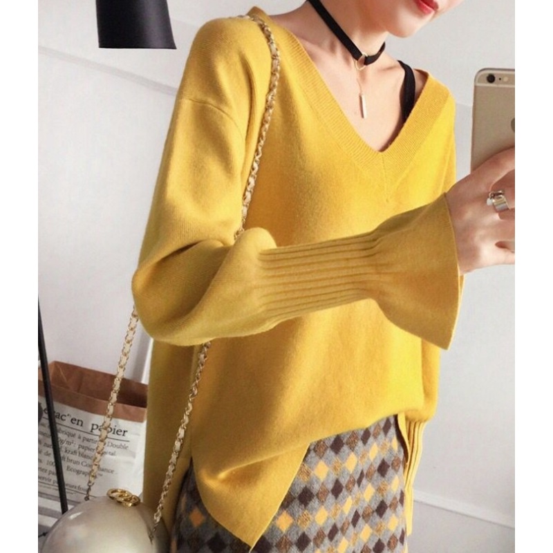 Loose Short V-Neck Sweater (BTQ204) – Knitted Sweater and Women Sweater price|S