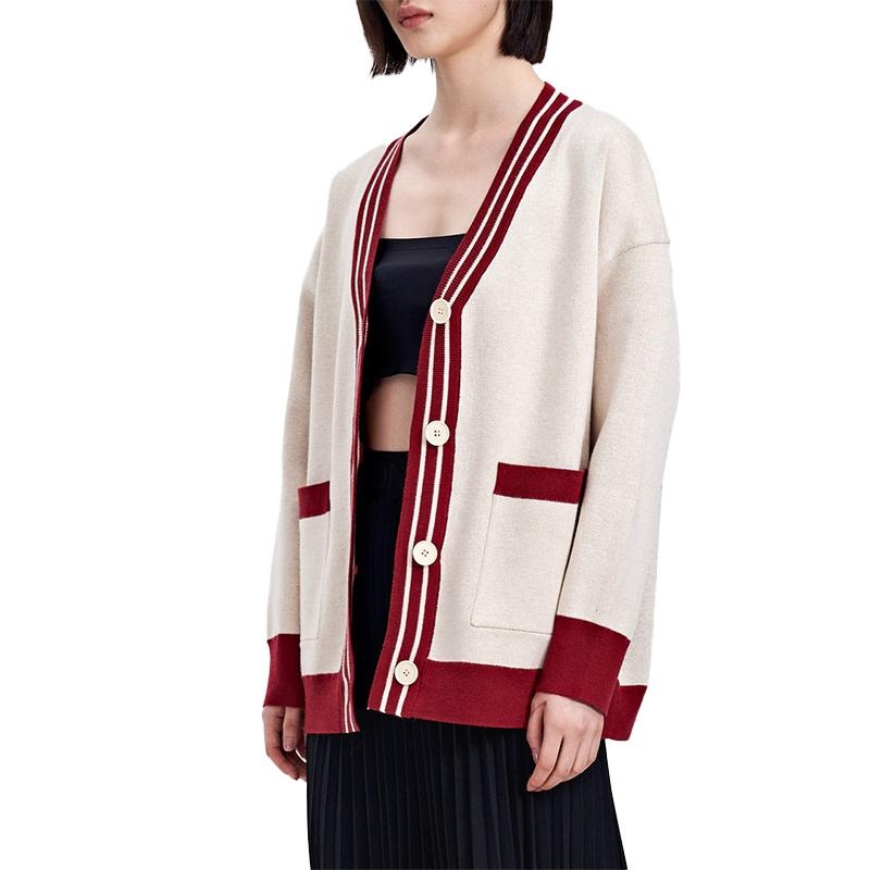 Manufacturers Custom Solid Color V-Neck Jacquard Short Womens Sweater Cardigan – Ladies Sweater and Striped Sweater price|S/M/L/Customized Size