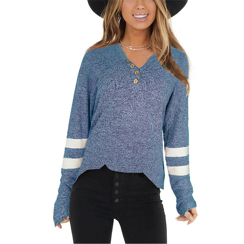 New Collection Blue Button Knit Long Sleeve Soft Sweaters Tops – Womens Sweaters and Plus Size Sweaters price|S, S, M, L, XL, XXL