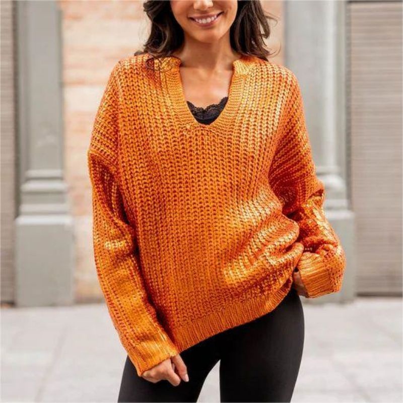 New Orange Distressed Custom Color Vintage Sweater Ladies Solid Color Jumper Sexy Strapless Loose Long Sleeve Jumper for Women – Ladies Sweater and Striped Sweater price|S, S/M/L/Customized Size