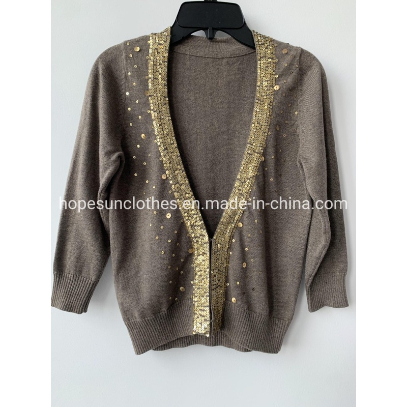 OEM Manufacturer Women V-Neck Batwing Hand-Made Sequins Shrug Cardigan Knitwear Sweater – Sweater Jumper and Sudaderas price|S