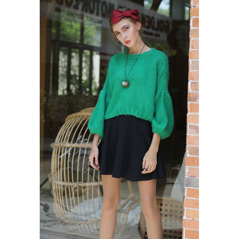 Puff Sleeve Mohair Sweater Loose Short Apparel Fashion Casual Knitwear – Dress and Clothes price|S