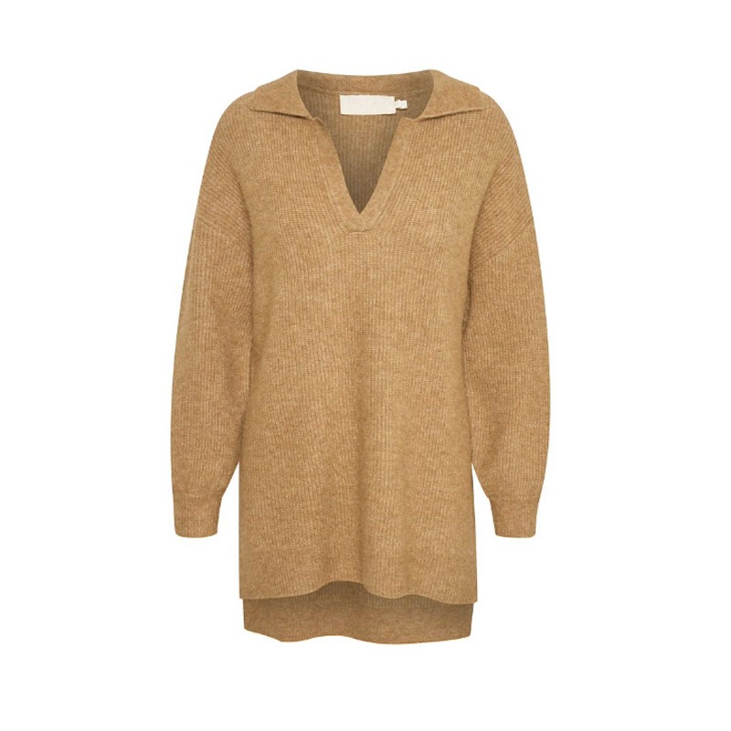 Turn-Down Collar Knitted Alpaca Pullover V-Neck Long Sleeve Wool Women Polo Sweater – Knitting Sweater and Knitting Pullover price|S