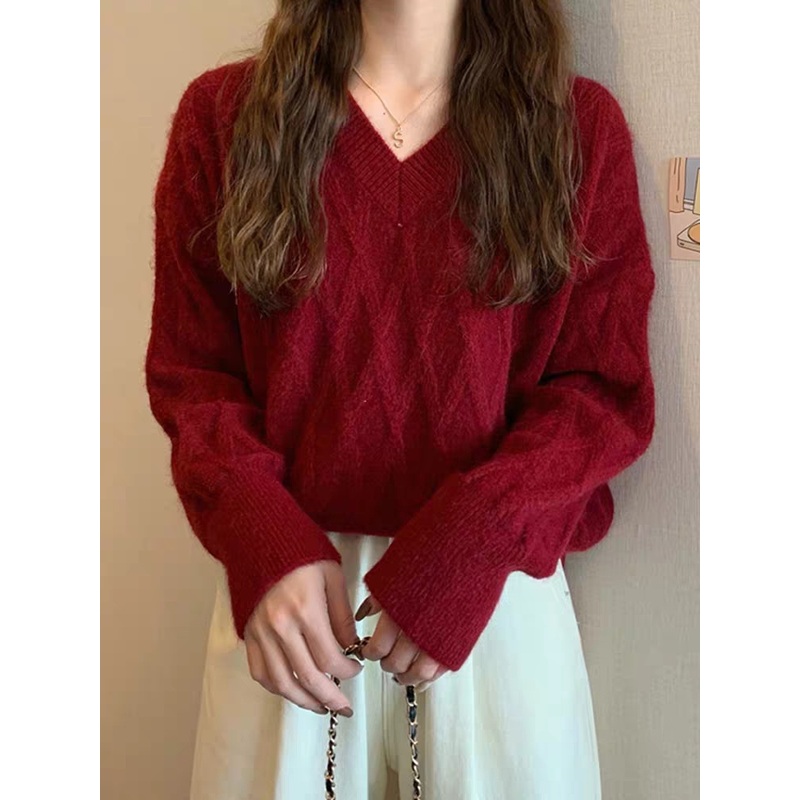 V of Han Edition of New Style of Autumn and Winter Gets Loose Languid Lazy Wind Jumper of Head Blouse of All-Match Long Sleeve Knit Sweater Female – Womens Clothing and Women Sweater price|S