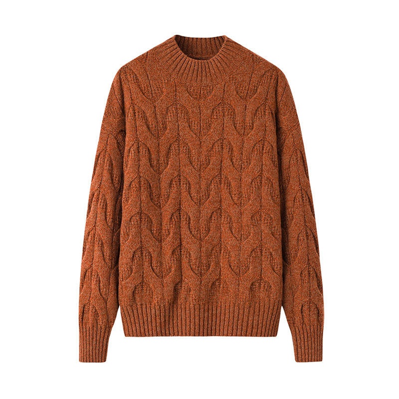 Vintage Cashmere Sweater for Ladies Crew Neck Color Mix Woolen Jumpers Cables Knitted Women Sweater for Winter – Cashmere Sweater Women and Pullover Sweater price|S