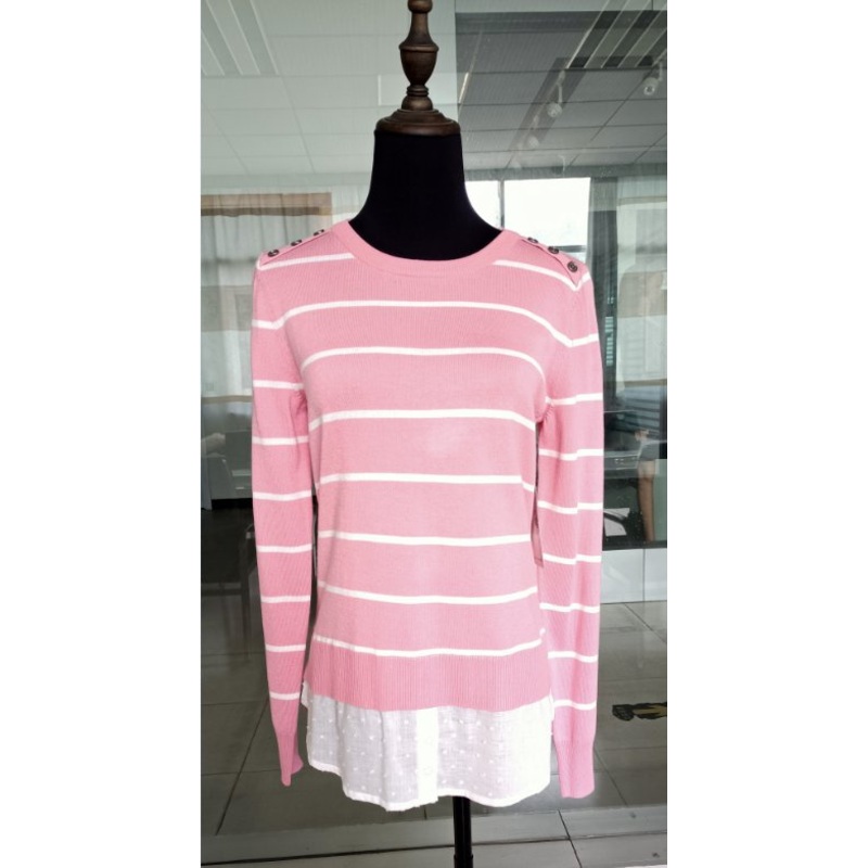 Wholesale Basic Style Stripe Sweater Long Sleeve Patch Back Hem Pullover for Women – Sweater and Basic Sweater Fancy Sweater price|S