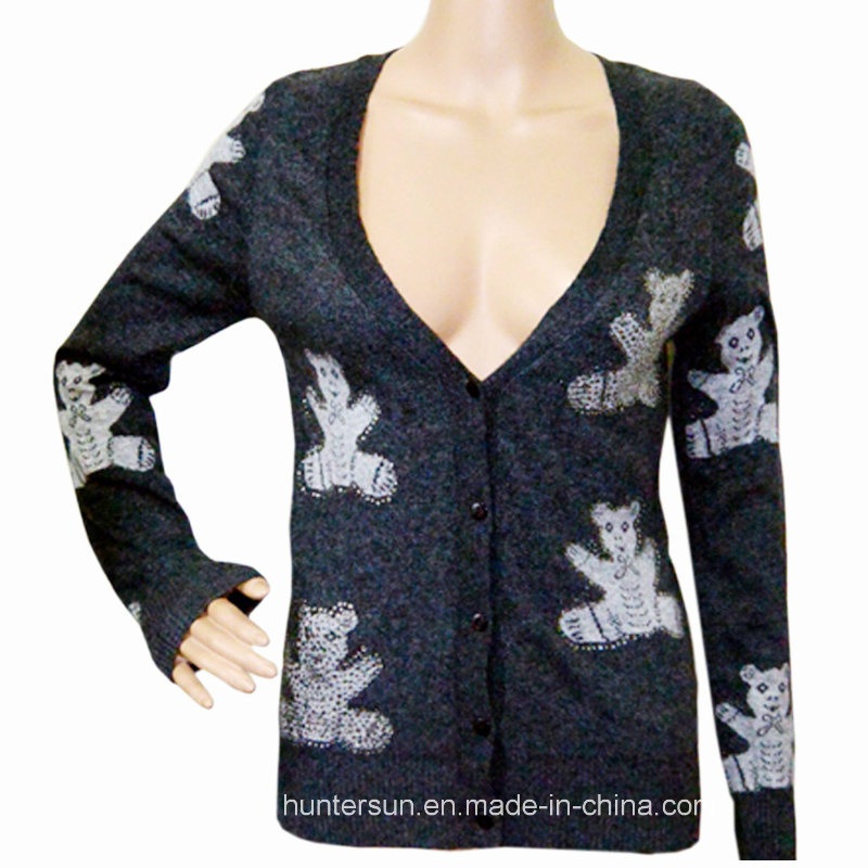 Women Jacquard Knitwear with Strass Fashion Cardigan Knitting Sweater (HS50128) – Knitting Sweater and Knit Wear price|S