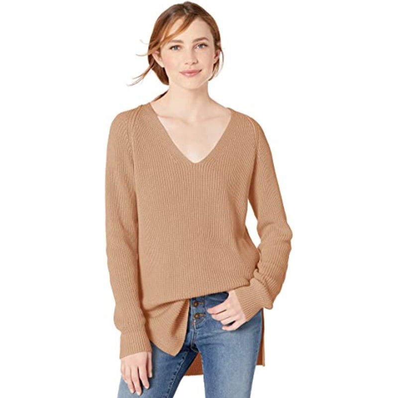 Women S Cotton Shaker Stitch Deep V-Neck Sweater, Hem Side Open Pullover – Ladies Pullover and Ladiessweater price|S
