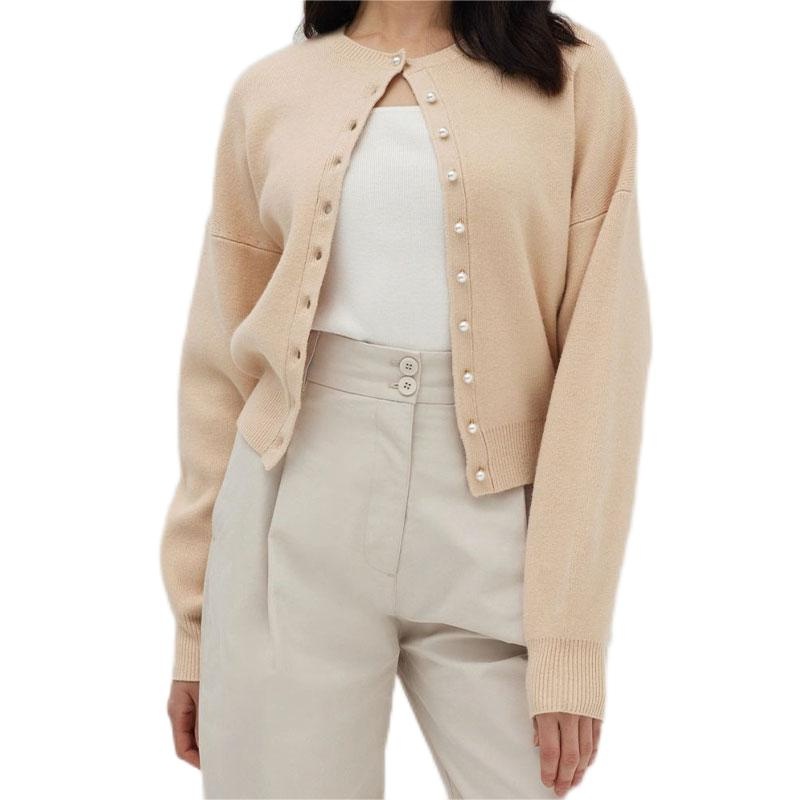 Womens Elegant Knitted Top Solid Colour Pearl Button Short Sweater Cardigan – Ladies Sweater and Customized Factory Sweaters price|S/M/L/Customized Size