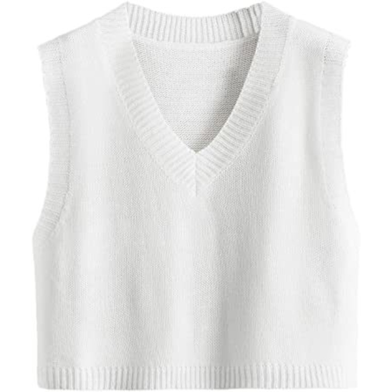 Womens Knit Sweater Vest Women Crop Sweater Vests V Neck Sleeveless Uniform Pullover Knitwear Tops – Short Sleeve Sweaters and Sweater Vest price|S