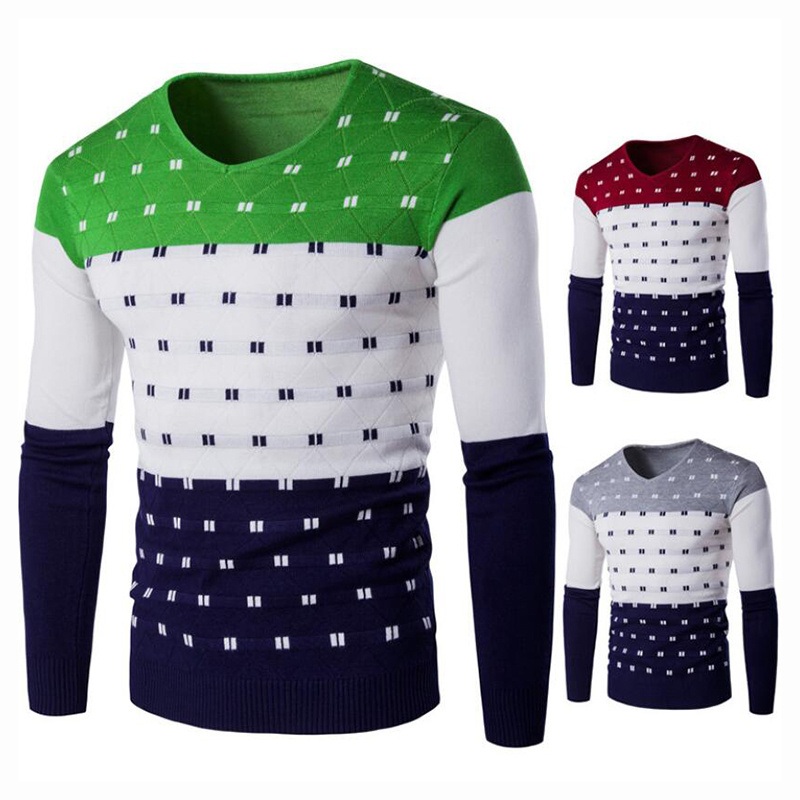 Autumn Casual Mens Slim Patchwork Knitwear V-Neck Knitted Pullovers Sweater – Autumn Winter Sweater Top and Sweater Pullover price|S, M, L, XL, 2XL