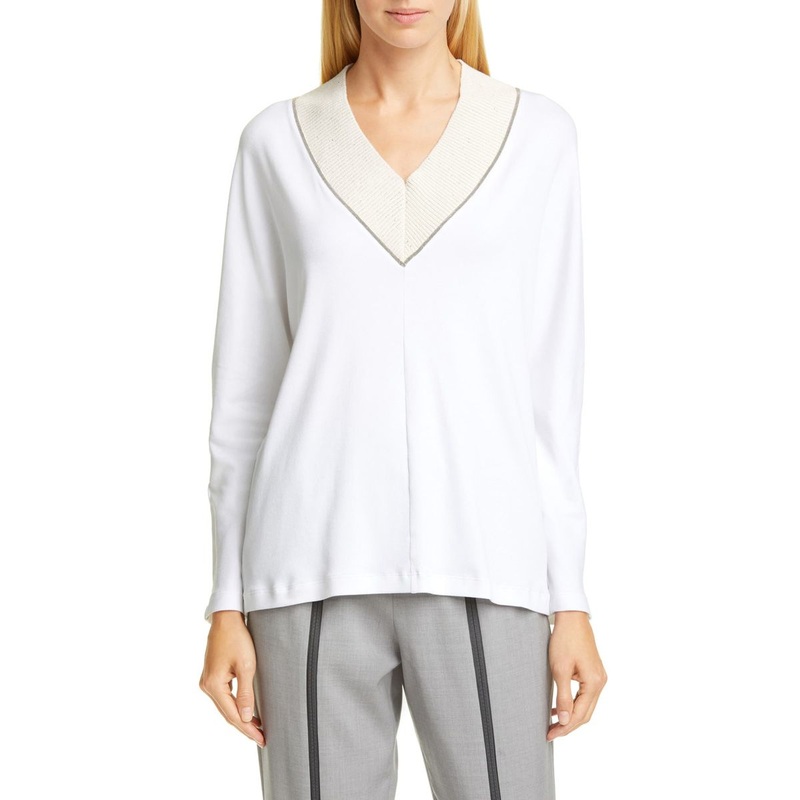 Bead Trim V-Neck Women Elegant Cotton Blend Sweater – Sweaters for Women and Woman Sweaters price|S