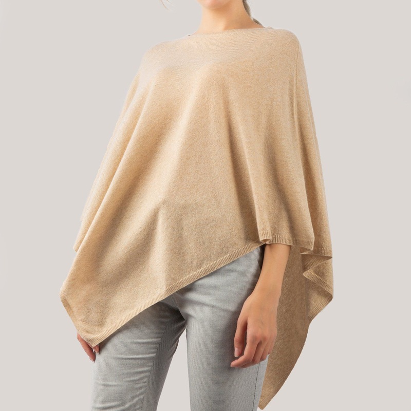 Cashmere Plain Knit Classic Cape in Beige – Cashmere Poncho and Cashmere Knitted Cape price